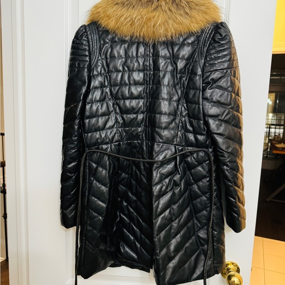 Genuine Lamb Leather with Real Fur Hood Down Jacket, Size L - Picture 7 of 14